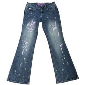 CANDIE’S Vintage Y2K 90’s Floral Embroidery Bell Bottoms Blue jeans Size 7/28